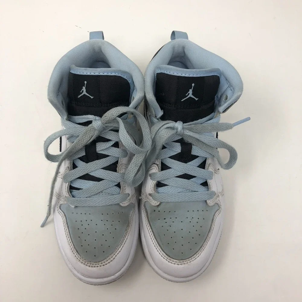Jordan 1 Mid SE Sneakers Ice Blue (2023) (PS) Big Kids 1.5 Suede High Top